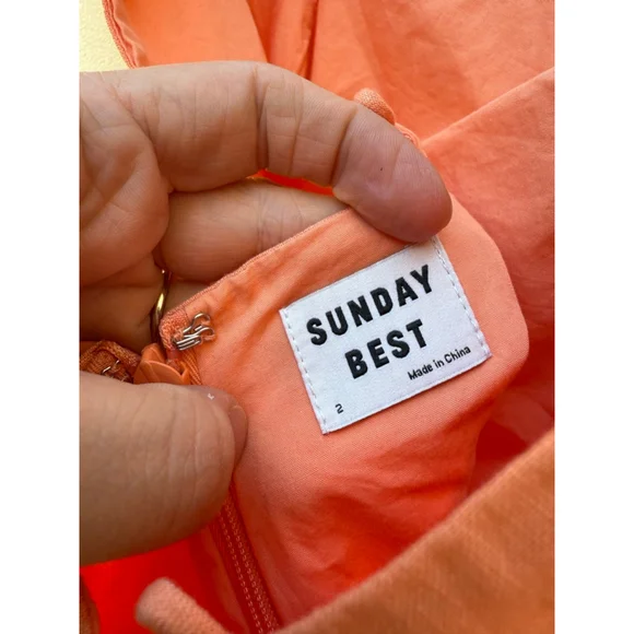 Aritzia Sunday Best Puff Sleeve Mini Dress Coral Linen Blend Size 2 - Picture 7 of 7